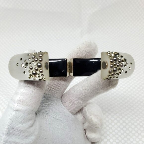 Alexis Bittar Lucite, Crystal Studded Hinge Bracelet w/ Dust Bag - Picture 6 of 8